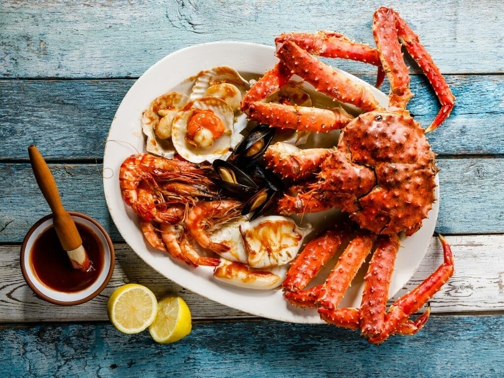 Plancha crabe et crustacés